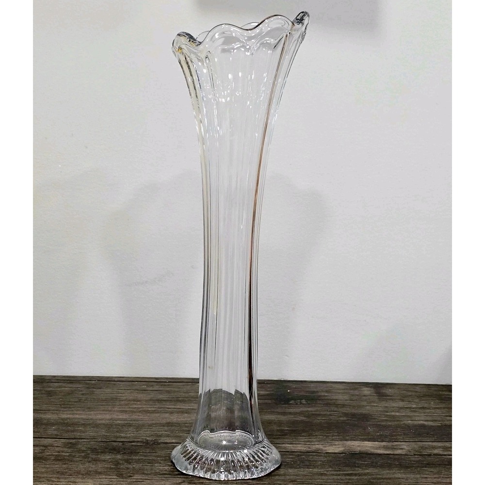 Clear Swung Bud Vase‎ Depression Glass Ribbed Stretched  15" Vintage